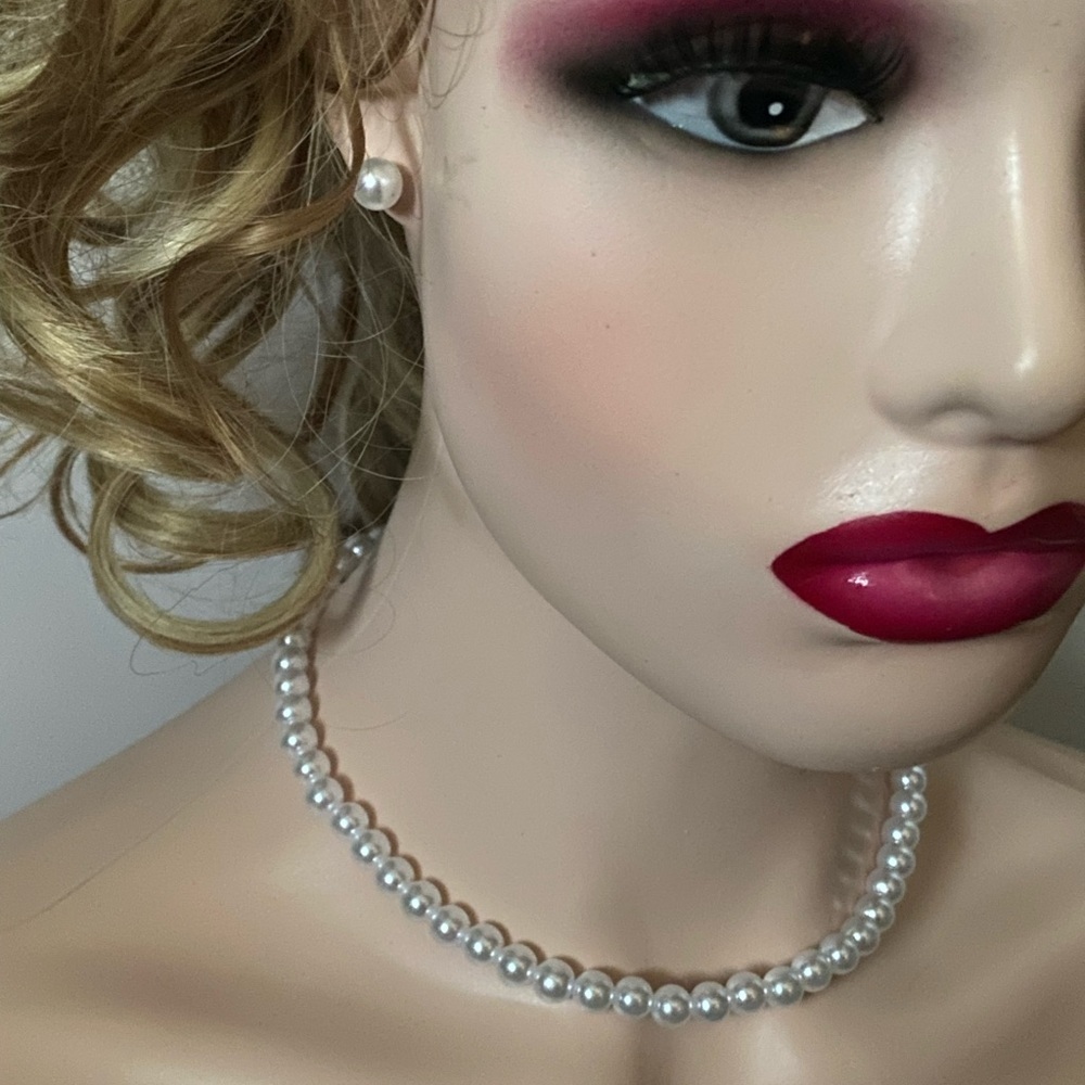 Handmade pearl bridal necklace earrings bracelet set